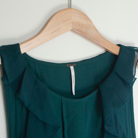 Free People dark green emerald dress with ruffles - Picture 3 of 7